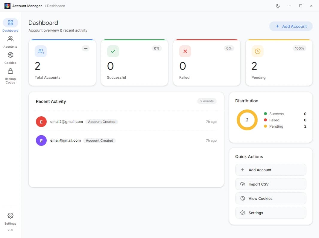 Screenshot proyek Google Account Manager — Manajer desktop aman untuk banyak akun Google sekaligus.