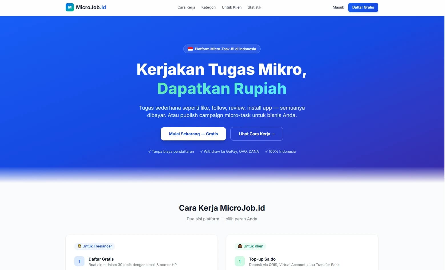 Screenshot proyek Microjob — Marketplace microjob lokal Indonesia.